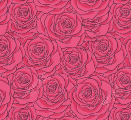 手绘红玫瑰花朵无缝背景矢量素材下载
