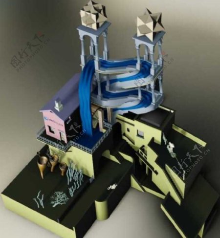 瀑布住宅建筑设计机械模型