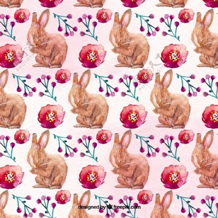 复活节兔用水彩花图案