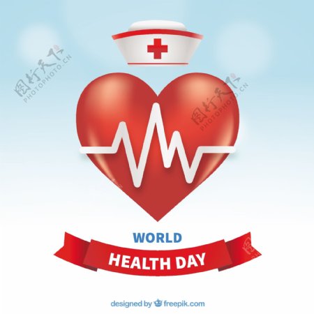 世界卫生日背景与心和护士帽