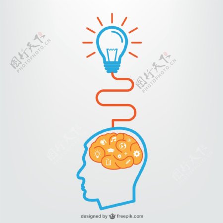 创意大脑和灯泡矢量素材图片