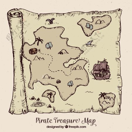 复古风格海盗宝藏地图