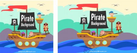 海盗船和海盗彩色背景
