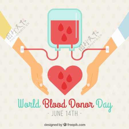 世界献血者日双手输血心脏背景