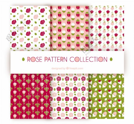 六种玫瑰花纹装饰图案矢量素材