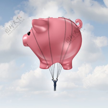 可爱小猪跳伞图片