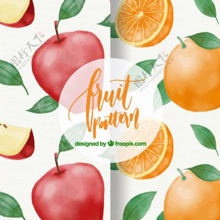 苹果和水彩橙的图案