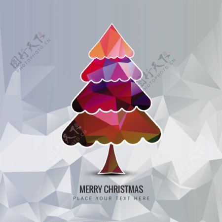 多边形风格的彩色圣诞树背景