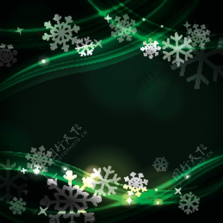 雪花背景的绿色荧光曲线