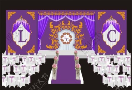 婚礼设计图深紫配金色