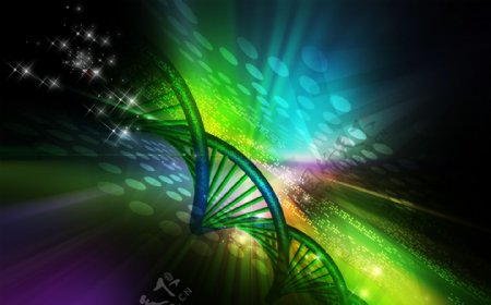 DNA结构图与梦幻光斑背景图片