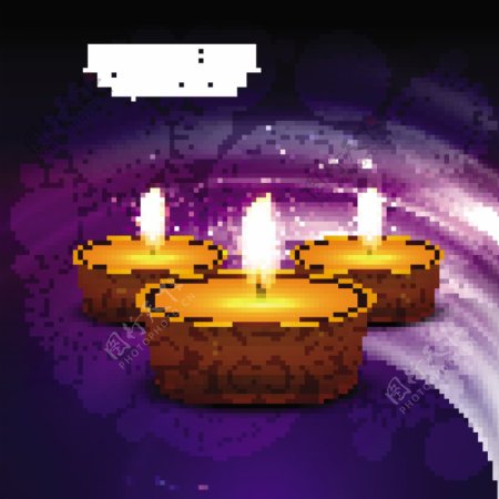 一个紫色的背景为排灯节的三根蜡烛