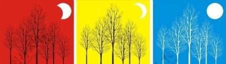 红黄蓝树林无框画抽象画