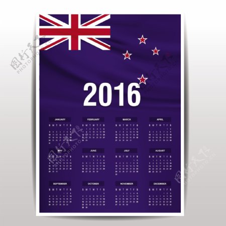 2016日历新西兰国旗