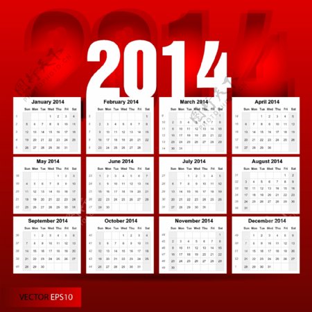 红色2014年日历