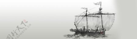 手绘海盗船banner创意设计