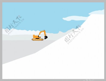 雪景中的挖土机橙色挖土机矢量图