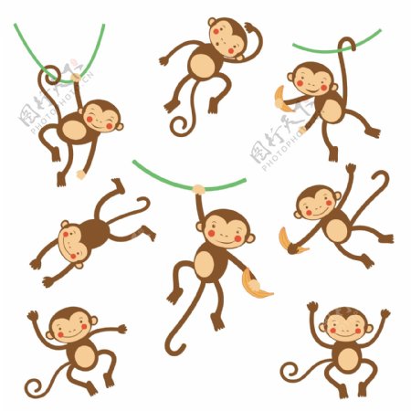 8款卡通猴子设计矢量素材