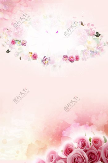 浪漫粉色水彩花朵背景