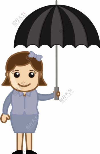 卡通矢量字符的女孩带伞