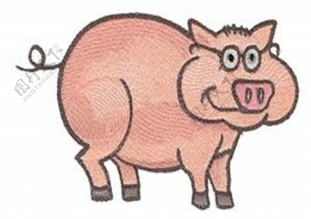 绣花动物猪卡通色彩免费素材