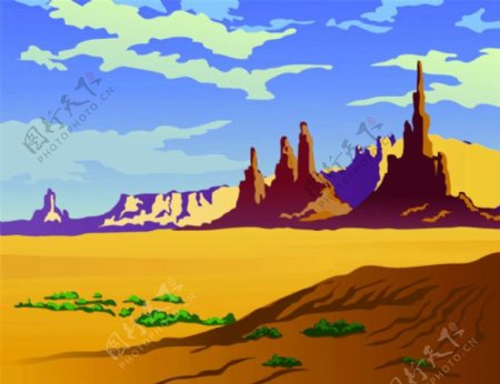 卡通沙漠风景插画图片