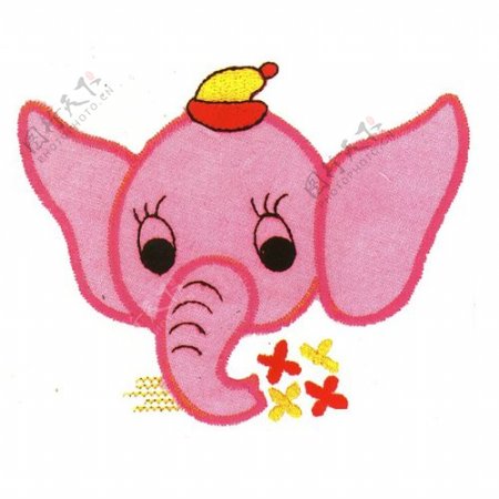绣花动物色彩大象粉红色免费素材