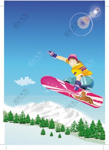 滑雪板的孩子