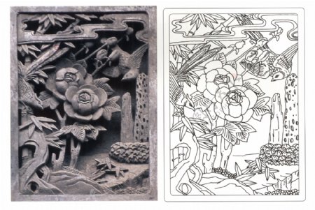 古代建筑雕刻纹饰草木花卉牡丹月季45