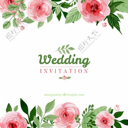 花卉婚礼邀请海报矢量图