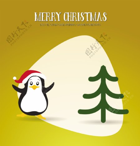 圣诞节企鹅和圣诞树