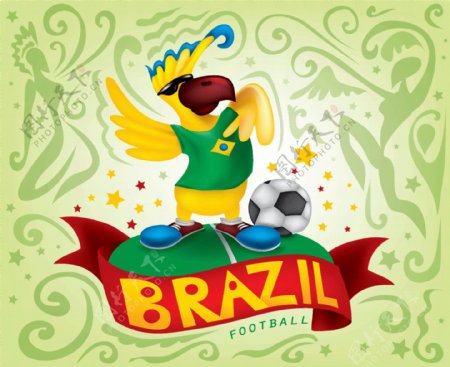 巴西世界杯鹦鹉背景矢量素材图片