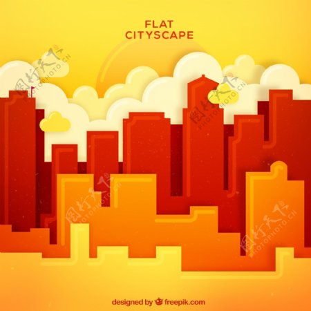 创意橙色城市建筑风景矢量