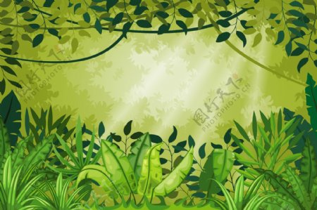 青翠绿色植物风景插画