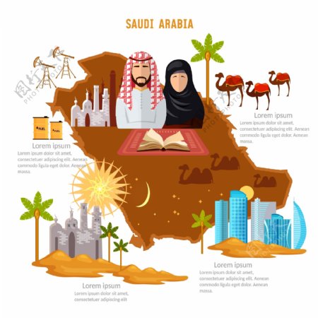 创意迪拜建筑旅行插画