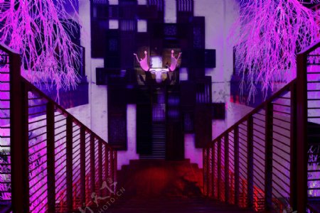 紫色室内楼梯背景墙装修效果图
