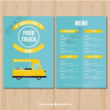 经典食物卡车菜单与平面设计