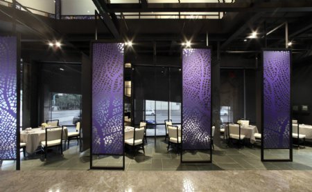 现代时尚高级餐区蓝紫色隔断工装装修效果图