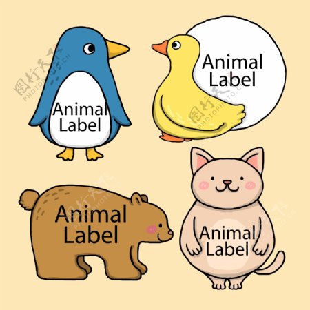 4款彩绘动物标签矢量素材