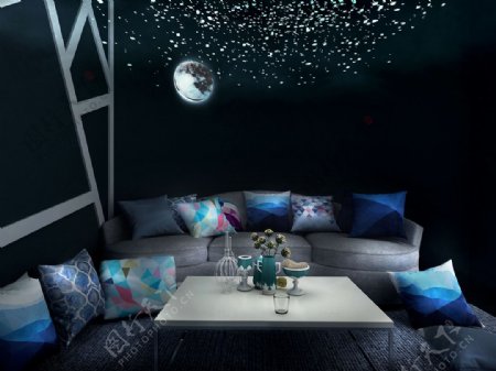 梦幻夜空休息室沙发装修实景图