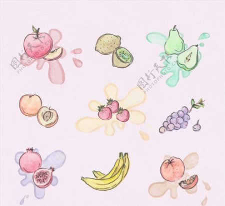 9款彩绘水果设计矢量素材