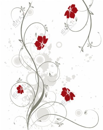 手绘简约四朵小红花移门创意画