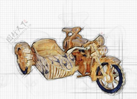 简笔画手绘三轮摩托车