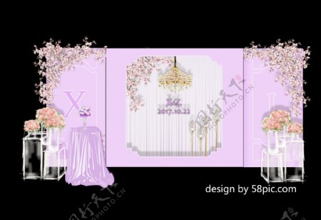 室内设计粉紫色婚礼迎宾区psd效果图