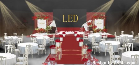 室内设计红白色大理石婚礼舞台psd效果图