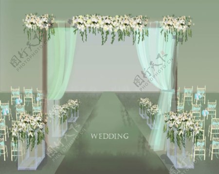森系婚礼效果图手绘户外拱门