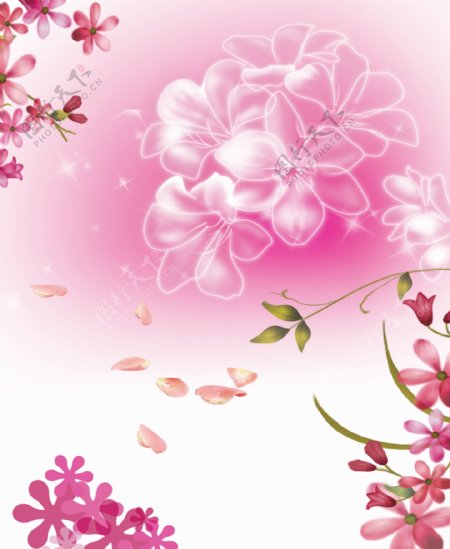中式高清粉色花朵移门画