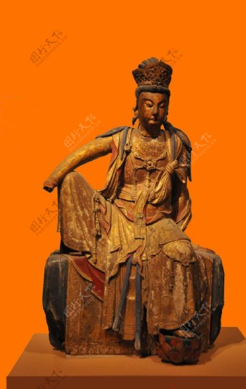 彩绘漆金木雕菩萨坐像
