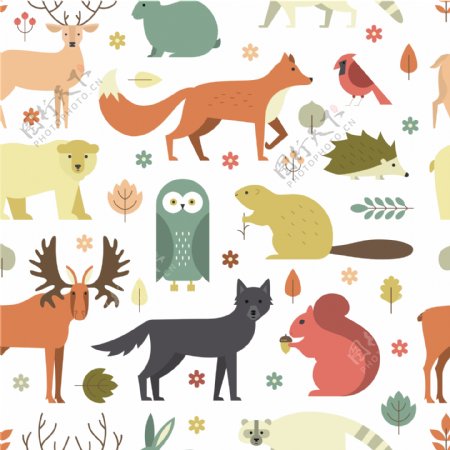 童趣清新动物图案壁纸装饰设计