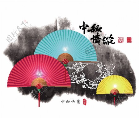 中国风中秋扇子海报